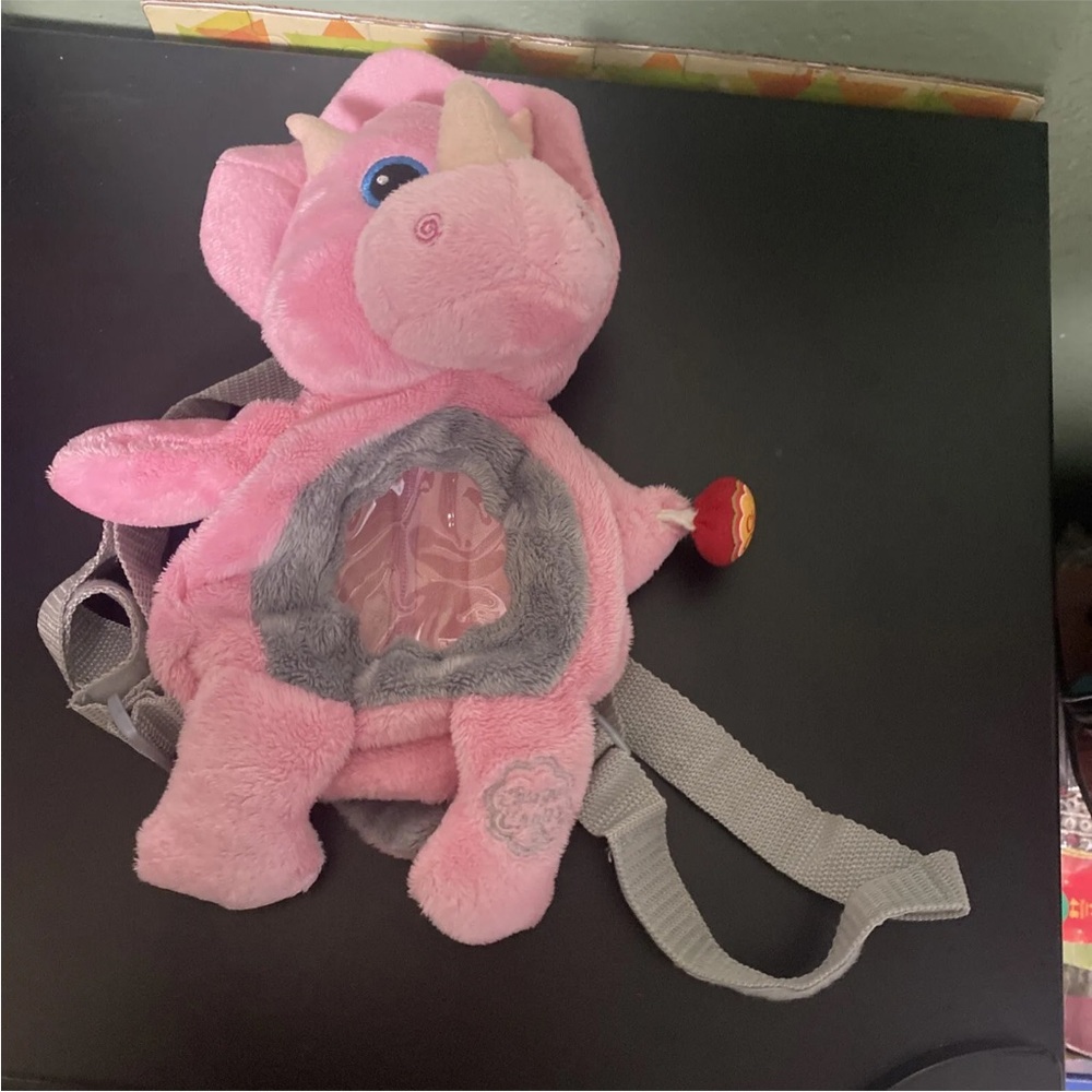 Pink Plush Triceratops Kids Backpack - Soft Stuffed Animal